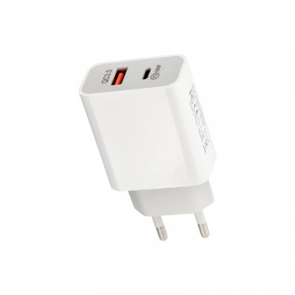 Сетевое зарядное устройство REXANT USB-A+USB-C адаптер, 18W белое 18-2216