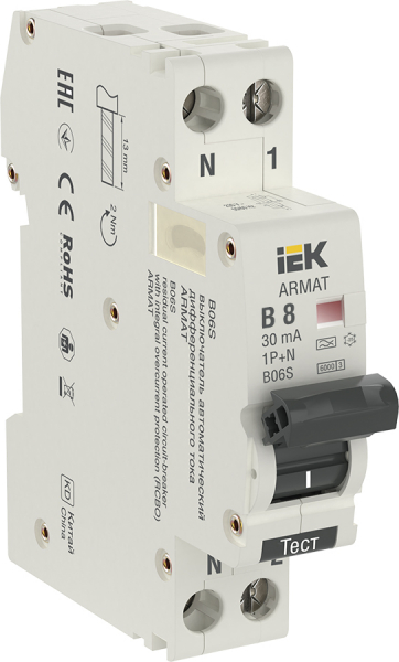 ARMAT АВДТ B06S 1P+NP B8 30мА тип A (18мм) IEK