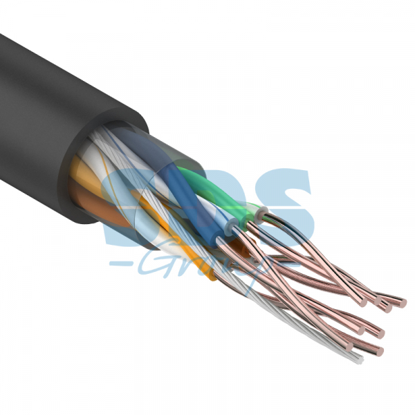 UTP 4PR 24AWG, CU (медь), CAT5e, 100МГц, PE черный, (OUTDOOR) (бухта 50 м)  кабель  01-0045-50 REXANT