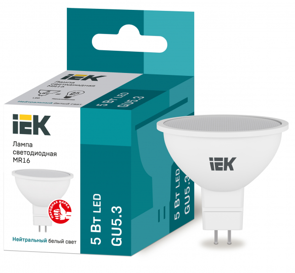 Светодиодная лампа IEK MR16 5Вт 230В 4000К GU5.3