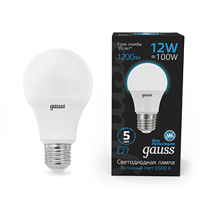 Светодиодная лампа Gauss A60 12W 1200lm 6500K E27 LED