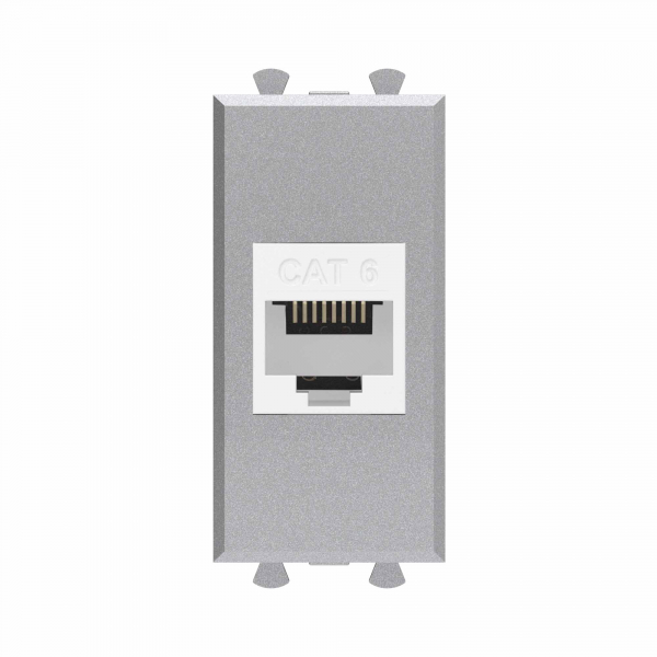 Компьютерная розетка RJ-45 без шторки модульная, кат.6, "Avanti", "Закаленная сталь", 1 модуль