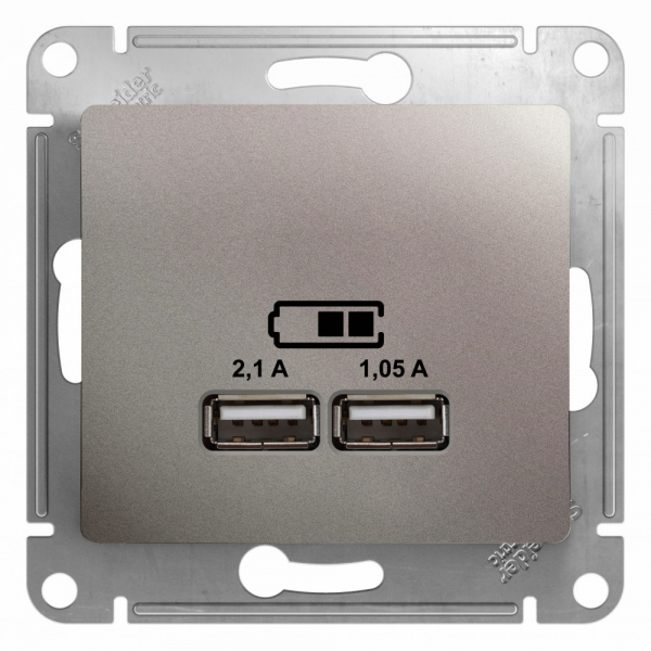 Glossa  Платина Розетка механизм USB 5В/2100мА, 2х5В/1050мА, GSL001233