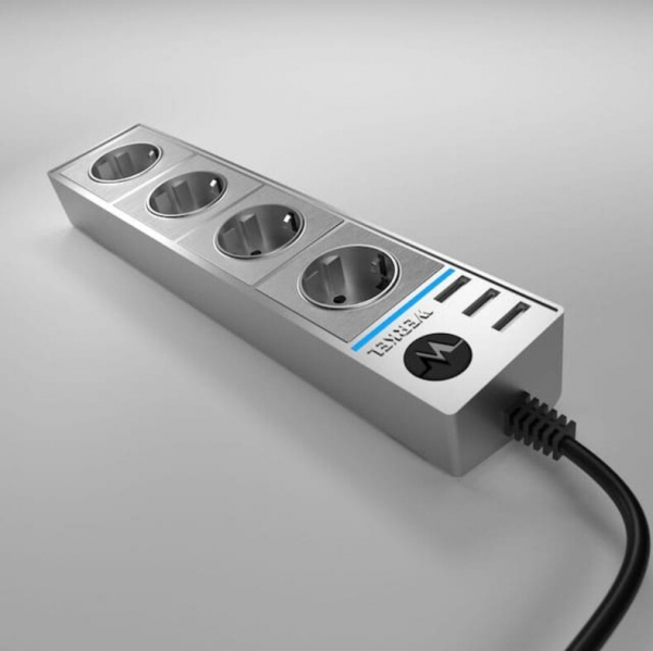 Werkel W6514945/ Розеточный блок 4-х местный + 3 USB серебряный/серебряный рифленый a051458