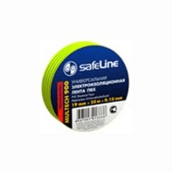 Изолента ПВХ желто-зеленая 15мм 10м Safeline
