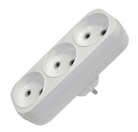 UNIVersal Разветвитель 3 гнезда без заземляющих контактов Белый плоский 6А 250В  (тройник) А203