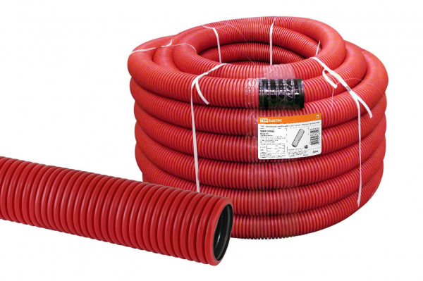 Труба гофрированная двустенная ПНД d 63 с зондом (50 м/уп.) красная TDM (кратно 50)