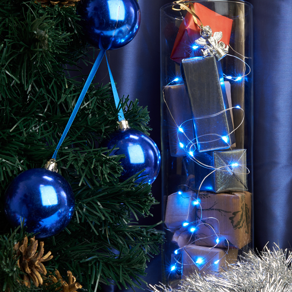 Гирлянда  Линейная  20 LED синий, батарейки 2*АА, 2м + 0.5м прозрачный шнур CL570 Feron
