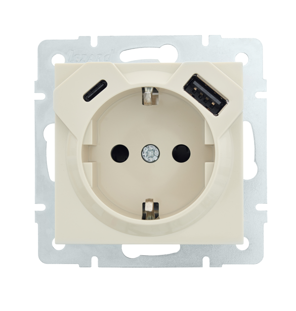Lezard VESNA  Розетка с/з TC+USB разъём крем  742-0388-181TC