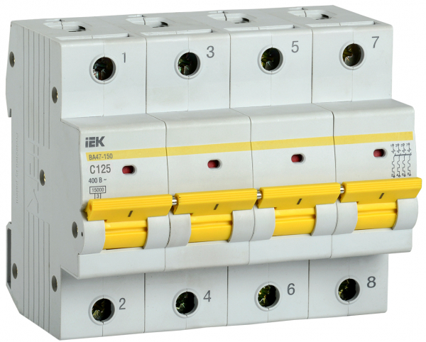 Автоматический выключатель IEK ВА47-150 4Р 125А 15кА х-ка C