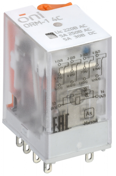 Реле интерфейсное ORM-1 4C 220В AC с LED и тест. кнопкой ONI