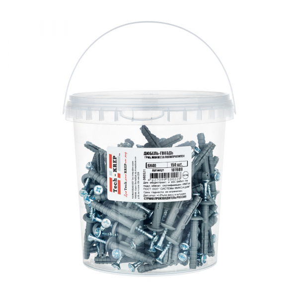 Дюбель-гвоздь гриб. D6*40мм (150 шт) - ведро Tech-Krep