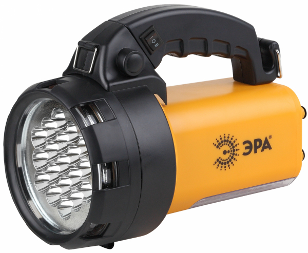 Фонарь светодиодный ЭРА PA-601 АЛЬФА прожектор 2 режима 19+24LED, аккумулятор 3Ah, ЗУ 220V/12V, 160лм, черный/желтый пластик