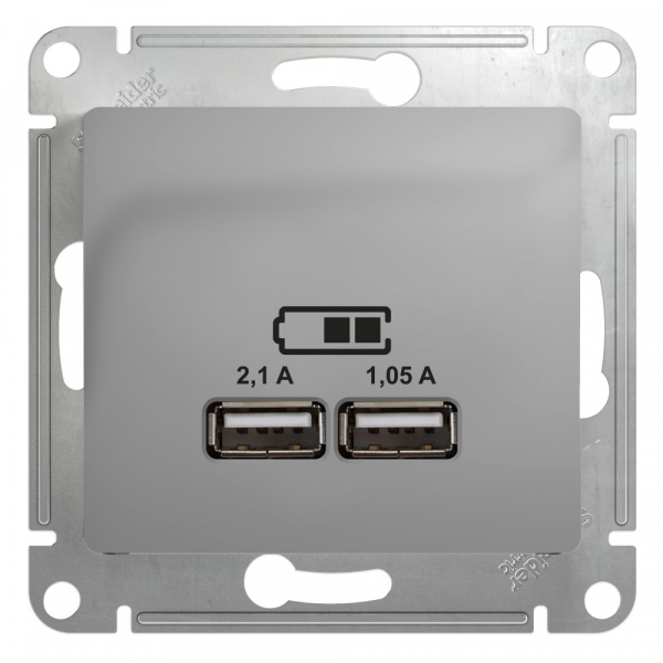 Glossa  Алюминий Розетка механизм USB 5В/2100мА, 2х5В/1050мА, GSL000333
