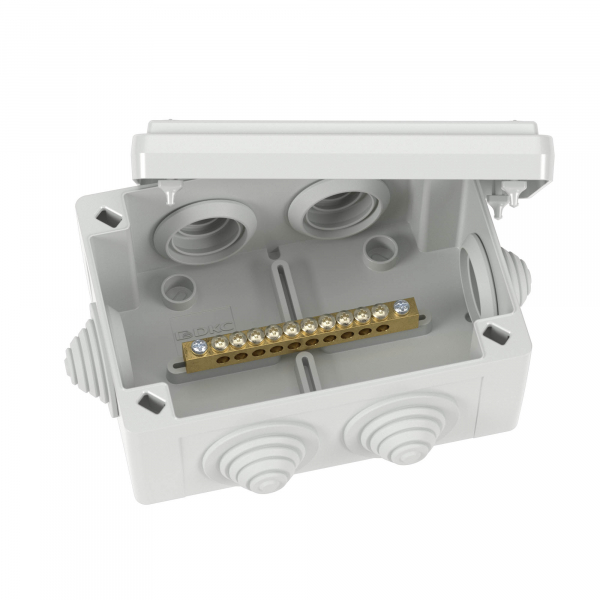 Коробка уравнивания потенциалов, 10 зажимов, 6 вводов  д.25мм, 120х80х50мм, IP55
