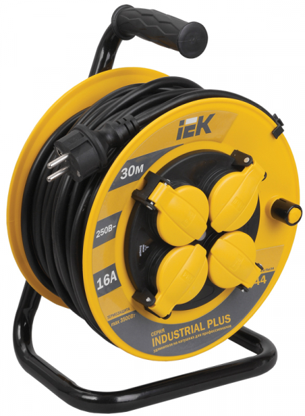 Катушка УК30 с т/з 4 места 2Р+PЕ/30 метров 3х1,5мм2 IP44 "Industrial plus"