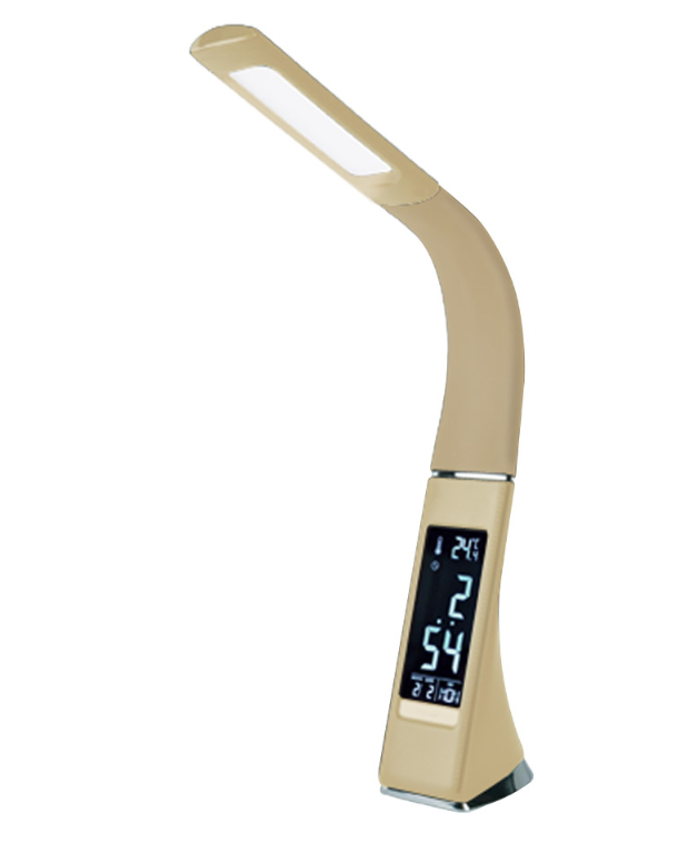Светильник Uniel TLD-542 Cream/LED 5W/300Lm/5000K/Dimmer c часами, календарем, термометром, Сенсор. выключатель Кремовый стилизован под кожу