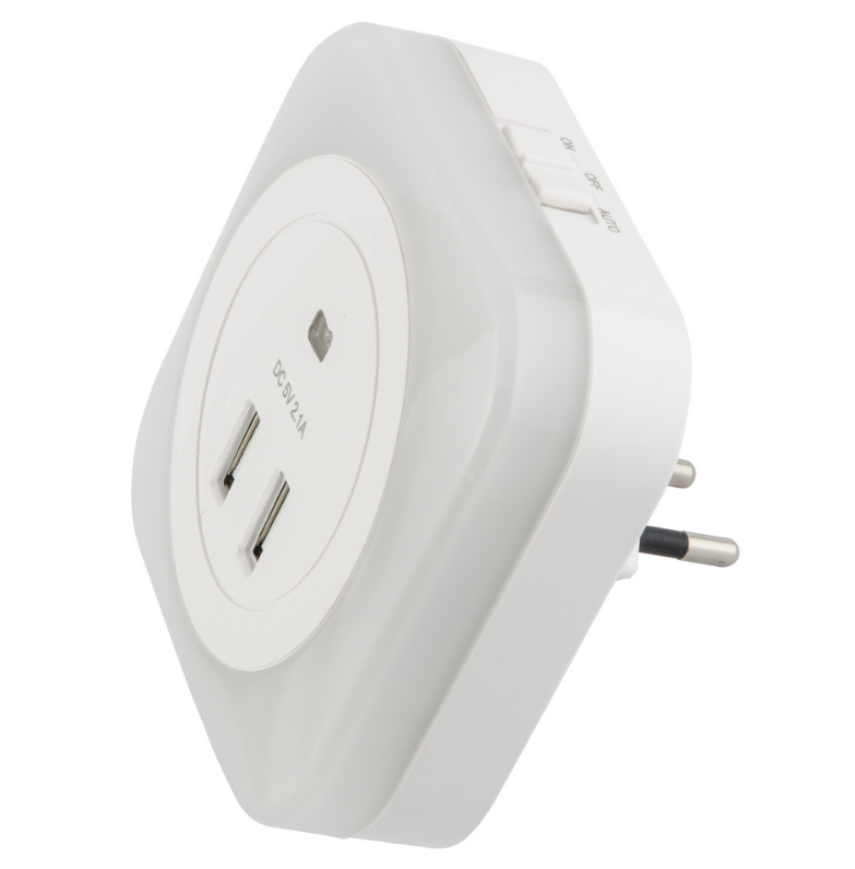 Ночник с фотосенсором (день-ночь) 2USB. Белый. ТМ Uniel DTL-321 White/Sensor/2USB