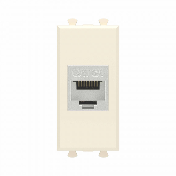 Компьютерная розетка RJ-45 без шторки модульная, кат.6А экранированная, "Avanti", "Ванильная дымка", 1 модуль