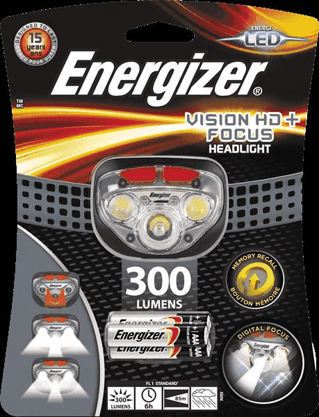 Фонарь налобный светодиодный ENERGIZER HL Vision HD Focus 250Лм, батарейки 3xAAA