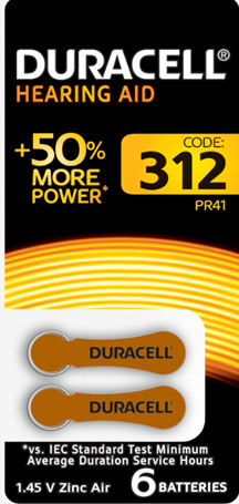 Элемент питания DURACELL ZA312-6BL слуховые (кратно 6)