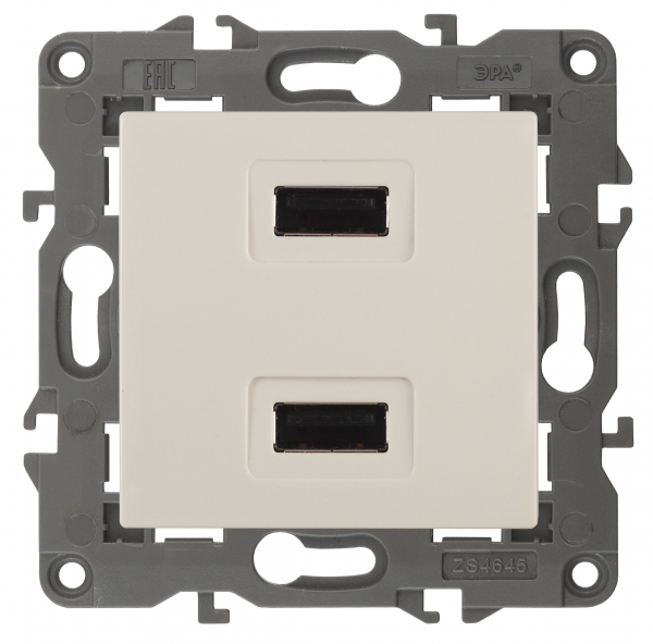 ЭРА  Elegance  Слоновая Кость  Устройство зарядное USB, 230В/5В-2100мА, IP20 14-4110-02