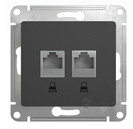 Glossa Антрацит Розетка 2-местная компьютерная RJ45+RJ45, категория 5E, механизм IP20 скрытая установка GSL000785KK