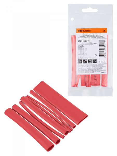 Набор трубок термоусаживаемых, не поддерживающих горение, клеевых, 8 типоразмеров, длиной 10 см ТТкНГ(3:1) "Моноцвет-диапазон, красный TDM"