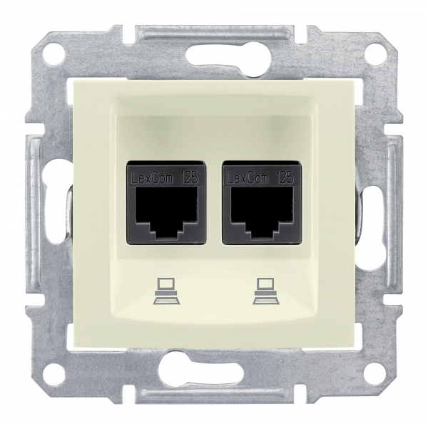 Schneider Electric Sedna  Бежевый Розетка механизм компьютерная 2-местная RJ45 категория 6, неэкранированная UTP с пружинными зажимами IP20 скрытая установка SDN4800147