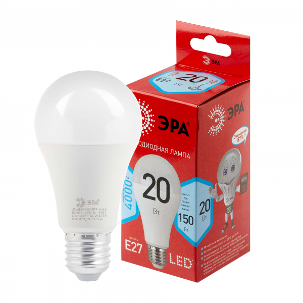 Светодиодная лампа ЭРА LED A65-20W-840-E27 R (диод, груша, 20Вт, нейтр, E27)