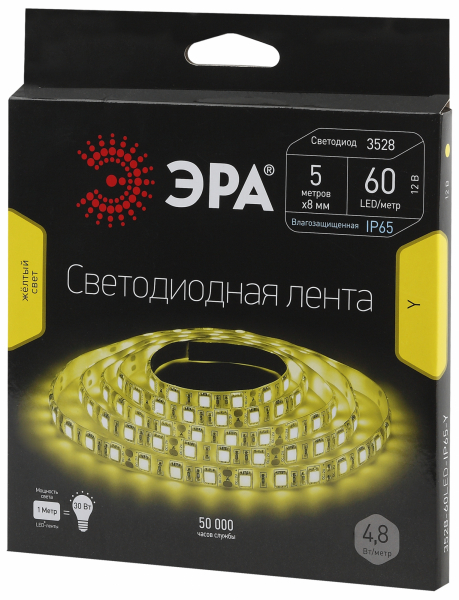 Светодиодная лента ЭРА IP65  12V   4,8Вт/м  желтый  LS3528-60LED-Y (1уп.-5м)