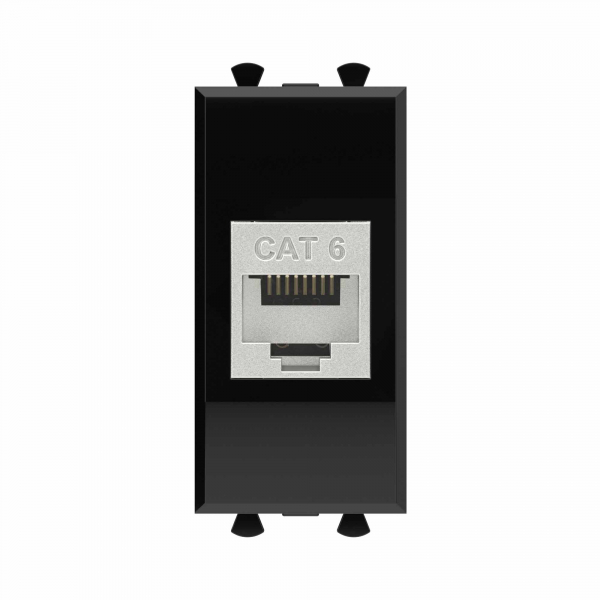 Компьютерная розетка RJ-45 без шторки модульная, кат.6 экранированная, "Avanti", "Черный квадрат", 1 модуль