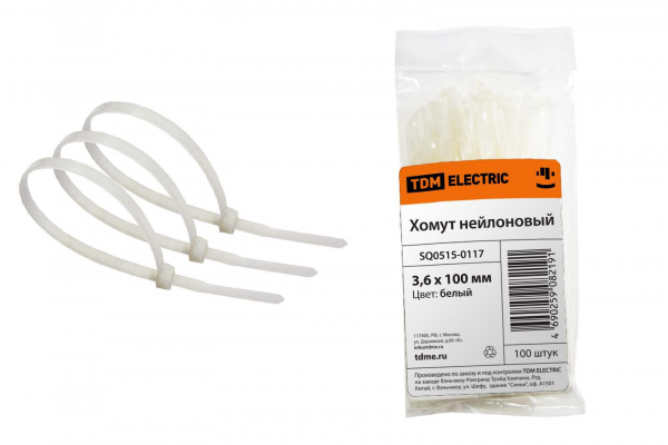 Хомут (стяжка) нейлон  3.6 х 100  белый  (100шт)  TDM SQ0515-0117