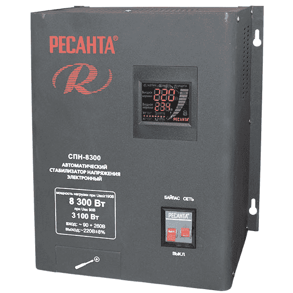 Стабилизатор однофазный релейного типа Ресанта СПН-8300 8,3кВа навесной 63/6/27