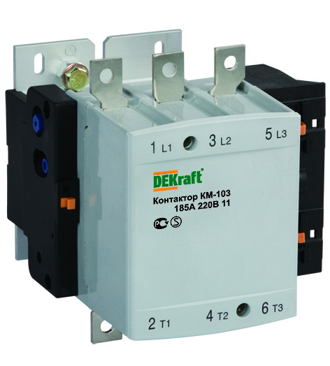 Контактор  DEKraft  225А  3П  катушка управления  380В  AC  дополнительный контакт 1НО+1НЗ  KM-103