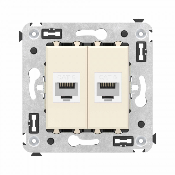 Компьютерная розетка RJ-45 без шторки в стену, кат.6 двойная, "Avanti", "Ванильная дымка"