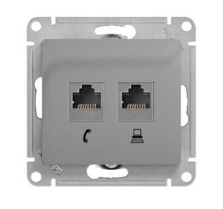 Glossa Алюминий Розетка 2-местная компьютерная RJ45+RJ45, категория 5E механизм IP20 скрытая установка GSL000385KK