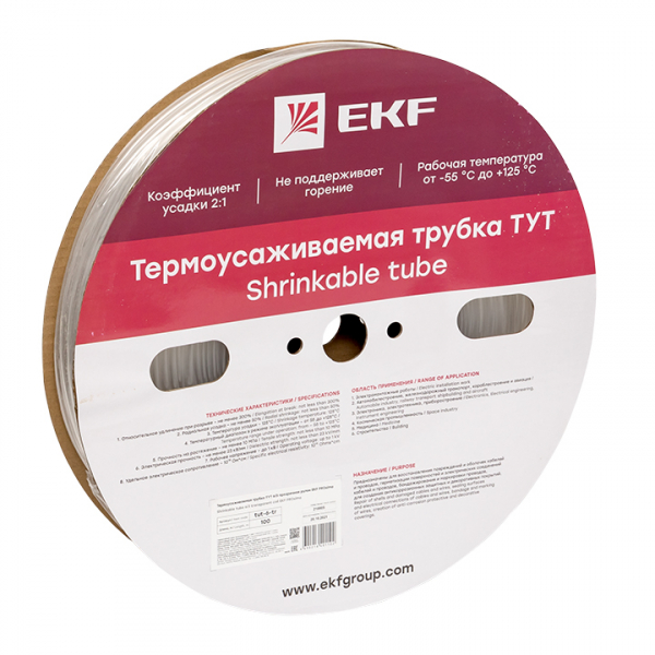 Термоусаживаемая трубка ТУТ 6/3 прозрачная рулон EKF PROxima (кратно 100)