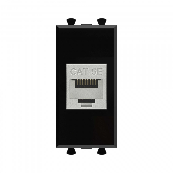 Компьютерная розетка RJ-45 без шторки модульная, кат.5е экранированная, "Avanti", "Черный квадрат", 1 модуль