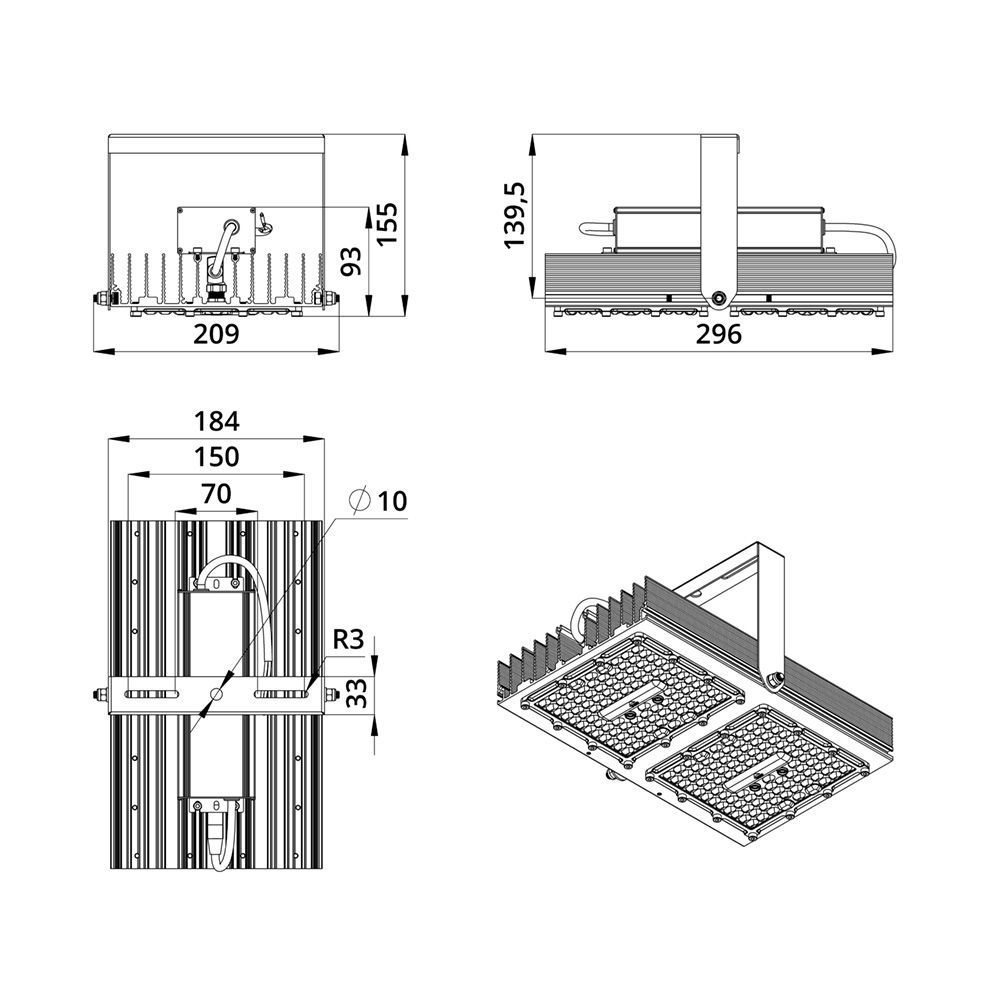 Прожектор 150 S CRI70 5000К 155х70°