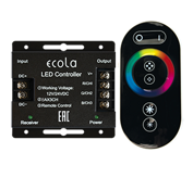 Ecola Контроллер 12V 24A 288W (576W 24V) с кольцевым сенсорным черным радиопультом  LED strip RGB RF controller /RFC24BESB/