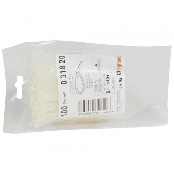 Хомут (стяжка)  пластик  2.4 х  95  бесцвет.  (100шт)  Colring  LGR 031820