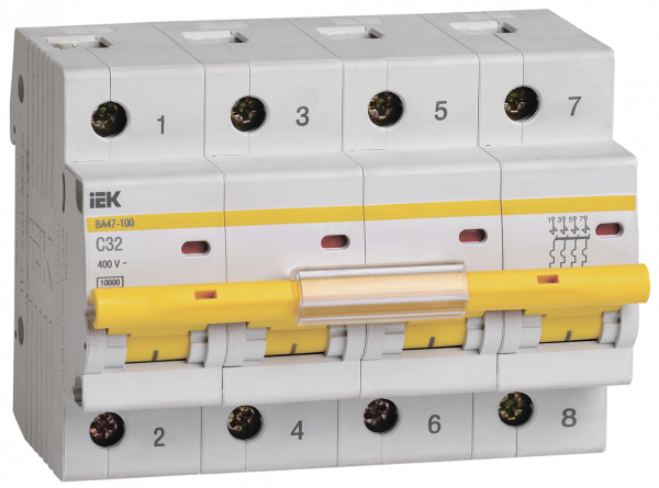 Автоматический выключатель IEK 4P 32А характеристика C 10кА ВА 47-100