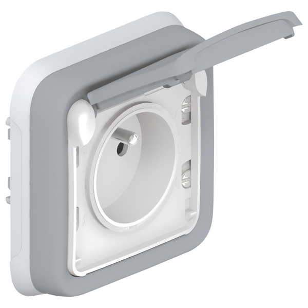 Legrand  Plexo  Серый  Розетка 2К+З французский стандарт 2 шторки 16А, 250В, СП IP55 069831