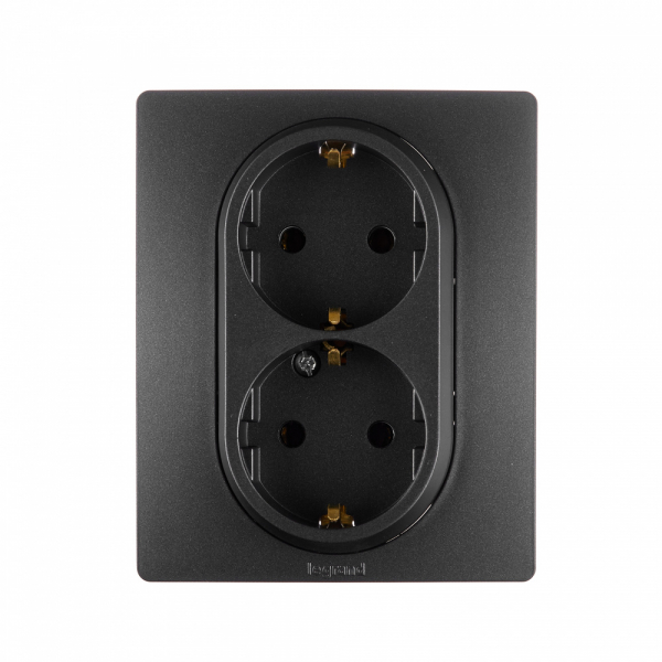 Legrand 672623 Розетка 2 x 2К+З - немецкий стандарт - винтовые зажимы - 16 А - 250 В~ - Etika - антрацит