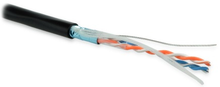 FUTP2-C5-S24-OUT-PE-BK-500 (500 м) Кабель витая пара F/UTP, категория 5, 2 пары (24 AWG), одножильный (solid), экран - фольга, внешний, PE, -40градC – +60градC, черный Hyperline