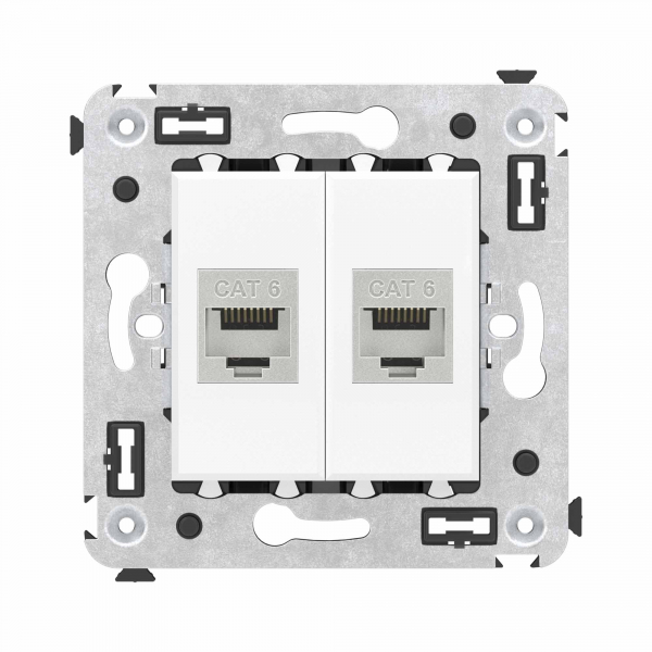 Компьютерная розетка RJ-45 без шторки в стену, кат.6 двойная экранированная, "Avanti", "Белое облако"