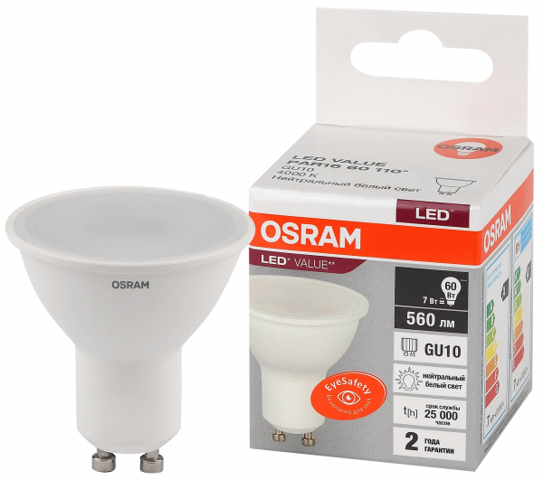 Светодиодная лампа OSRAM PAR16  7Вт 230В 4000К GU10