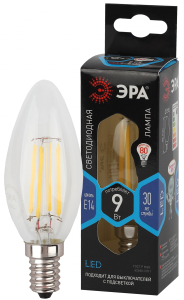 F-LED F-LED B35-9w-840-E14 ЭРА (филамент, свеча, 9Вт, нейтр, E14)