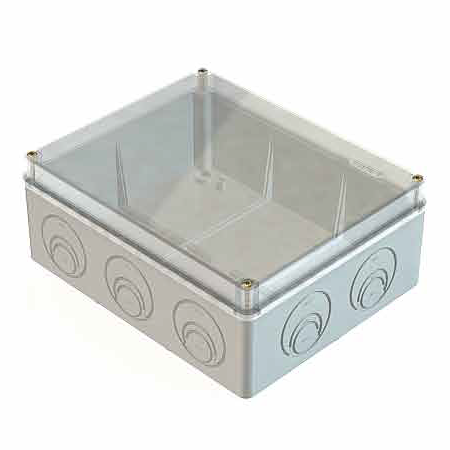 Коробка приборная наружного монтажа с прозрачной крышкой 240х195х90мм IP55, в комплекте кабельные вводы GE51028 (D25)-3шт, GE51037 (D32)-2шт (6шт)